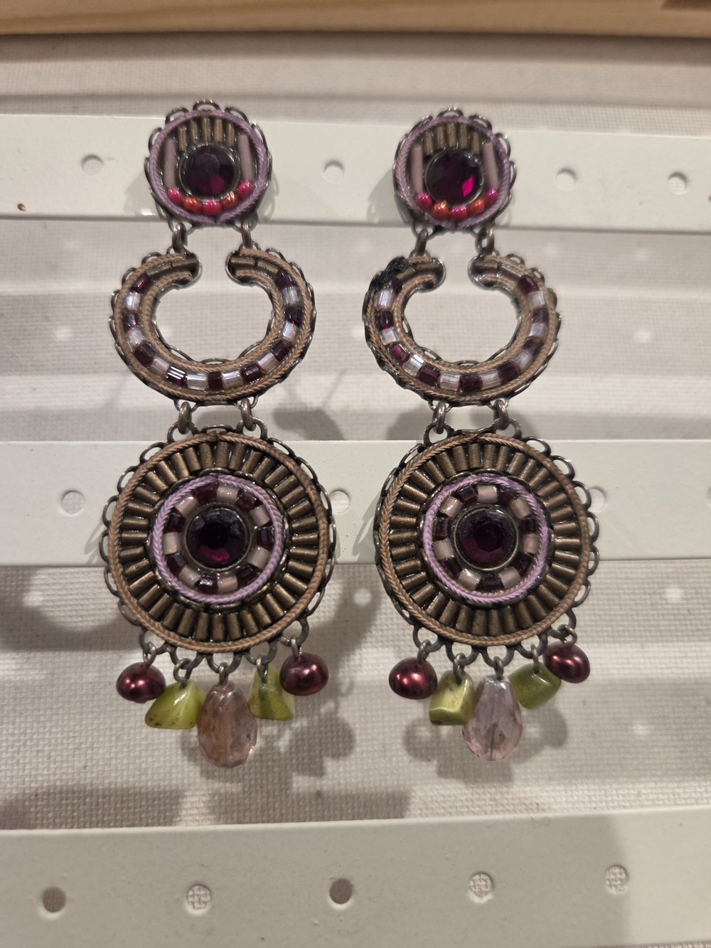 Bohemian Pink & Purple Multi-Bead Drop Earrings - Picture 2 of 5